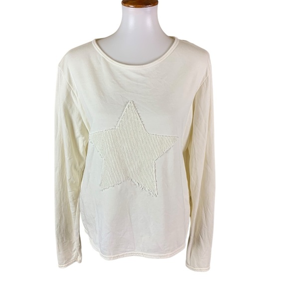 S’edge Cream White Long Sleeve Star Pullover Sweatshirt Large Casual - Picture 1 of 6